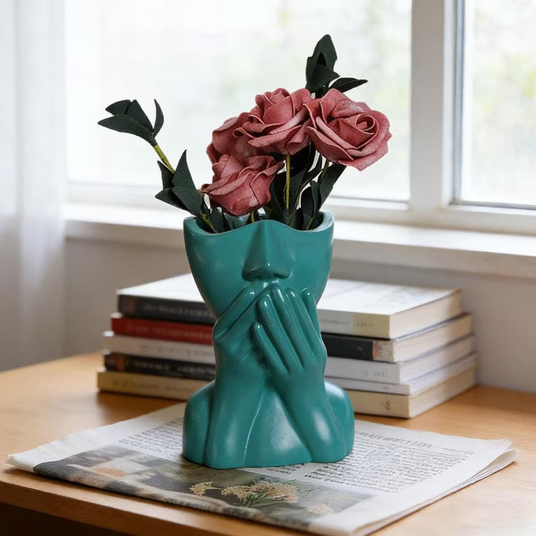 Nordic Abstract Face and Hands Ceramic Flower Vase Sculptural Pot